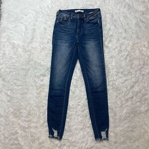 KanCan Skinny Jeans High Rise Distressed Raw Hem Stretch Dark Wash Size 25